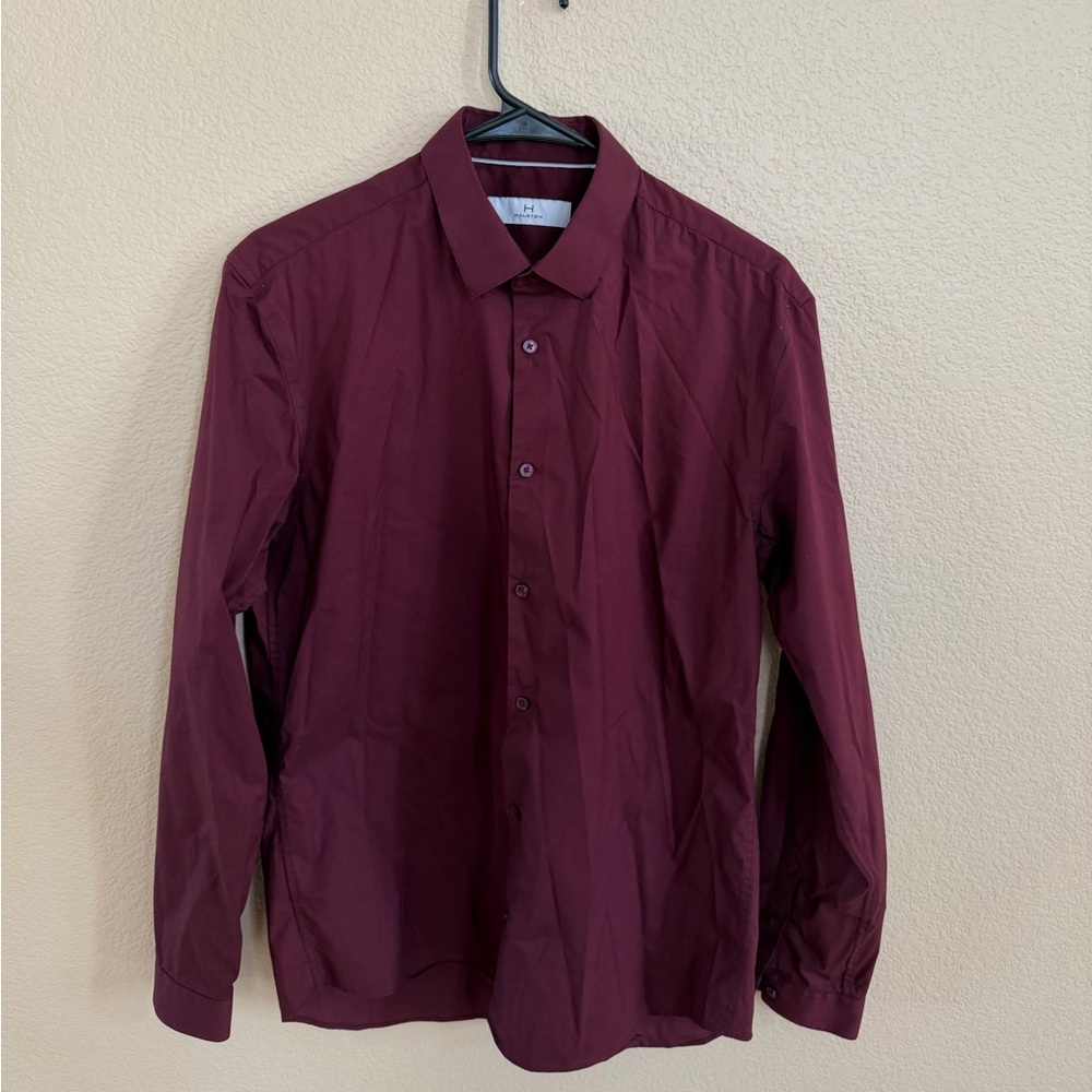 H by Halston Men's Burgundy Long Sleeve Dress Shirt